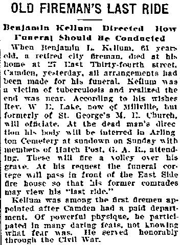 Philadelphia Inquirer, April 1, 1909 — Obituary for Benjamin L. Kellum