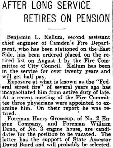 Philadelphia Inquirer article: After Long Service Retires on Pension, July 5, 1903