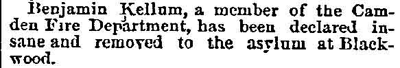 Philadelphia Inquirer, March 24, 1890 — Camden Fire Department news item mentioning Benjamin Kellum