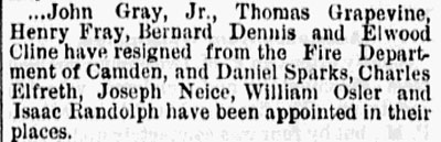 Newspaper article about Camden Fire Department incident