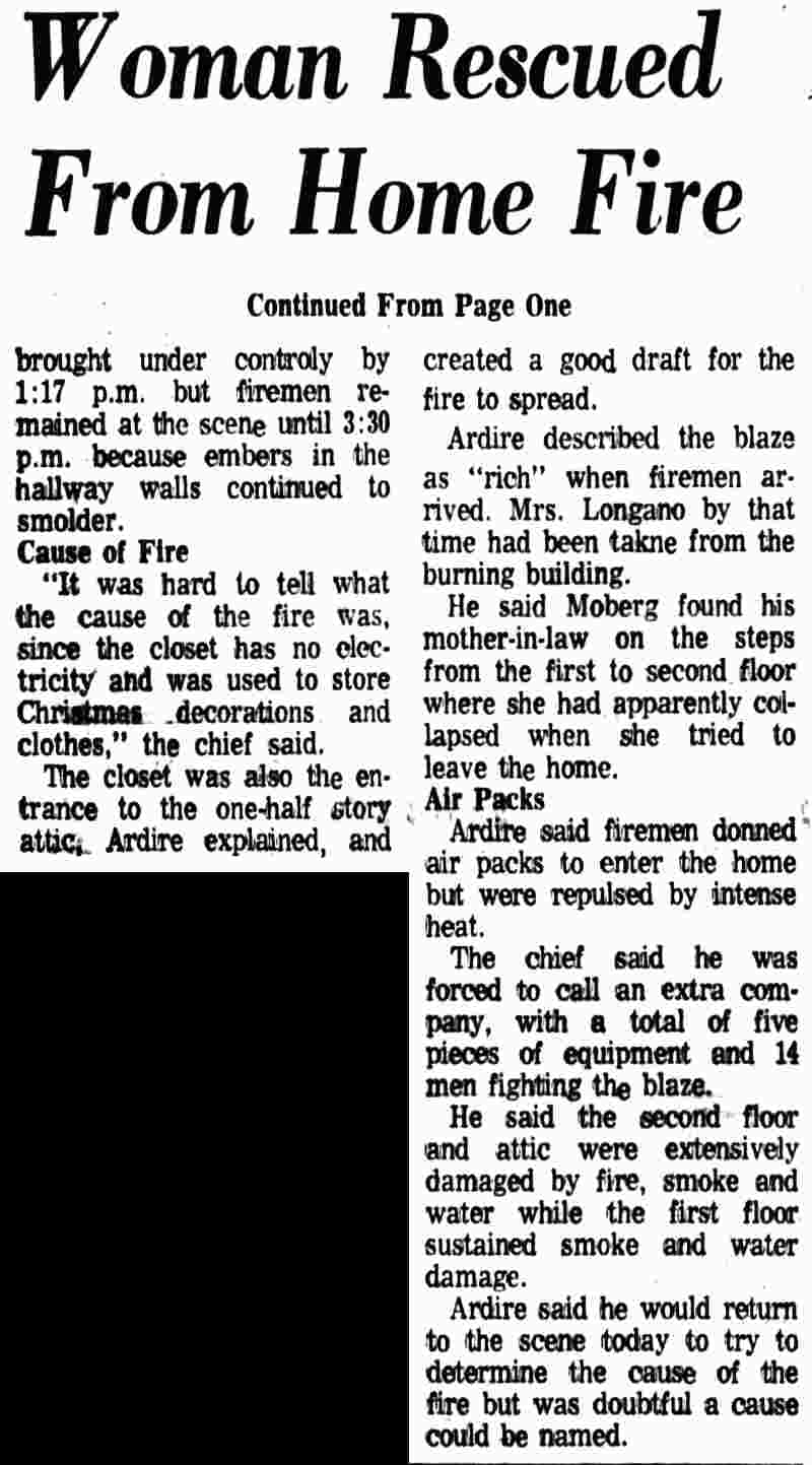 Camden Courier-Post, November 11, 1972 — Woman Saved As City Home Burns (article continuation)