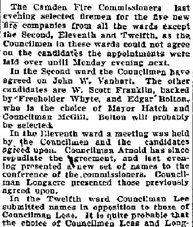 Philadelphia Inquirer, November 24, 1899 — Camden Fire Department appointments, page 2