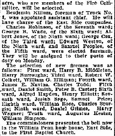Philadelphia Inquirer, November 24, 1899 — Camden Fire Department appointments, page 3