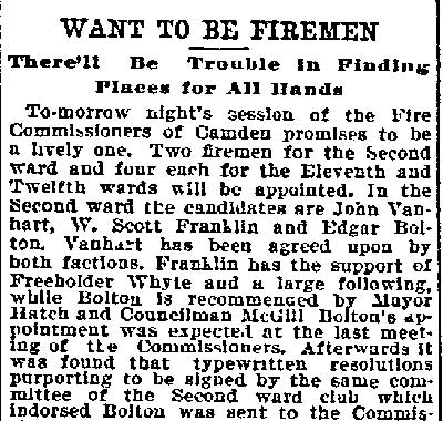 Philadelphia Inquirer, November 26, 1899 — Camden Fire Department (click to open PDF)