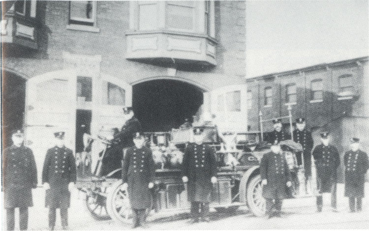 Engine Company No. 5 at 14th and Federal Streets with converted hose wagon
