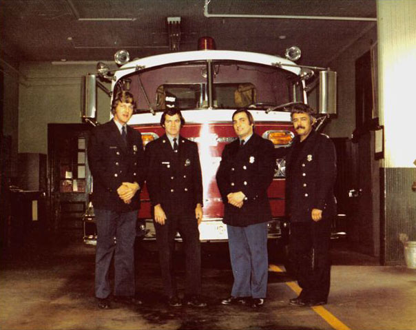 Engine Company 7, 1978, with William Huelas, Captain Van Istendal, Mike Galasso, and Richard Prosser