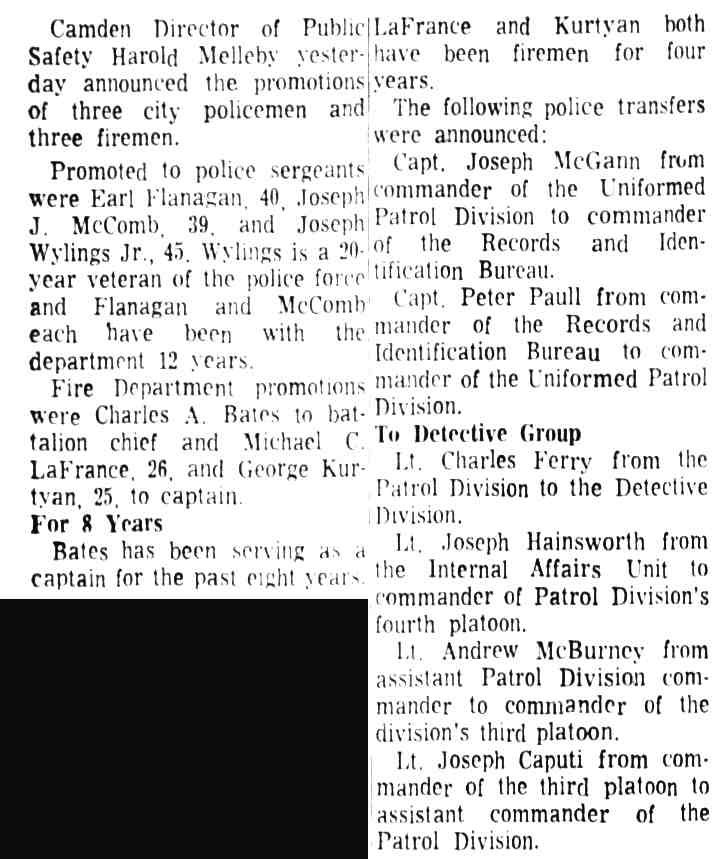 Policemen, Firemen Are Promoted (article text), Camden Courier-Post, April 4, 1970