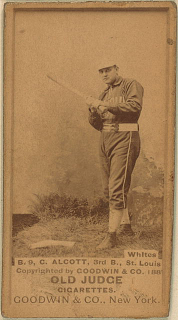 Charles L. Alcott, 1887 Old Judge Cigarettes baseball card (back) — St. Louis Whites, Western Association