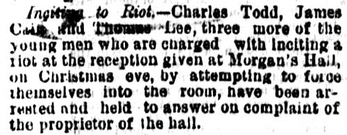 Philadelphia Inquirer, December 29, 1875 — Inciting to Riot at Morgan's Hall
