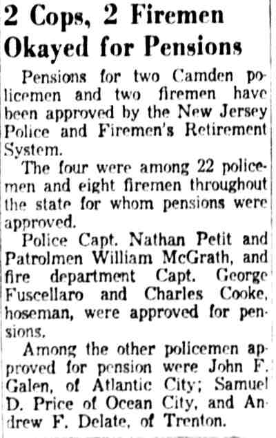 Camden Courier-Post September 28 1954 — 2 Cops, 2 Firemen Okayed for Pensions