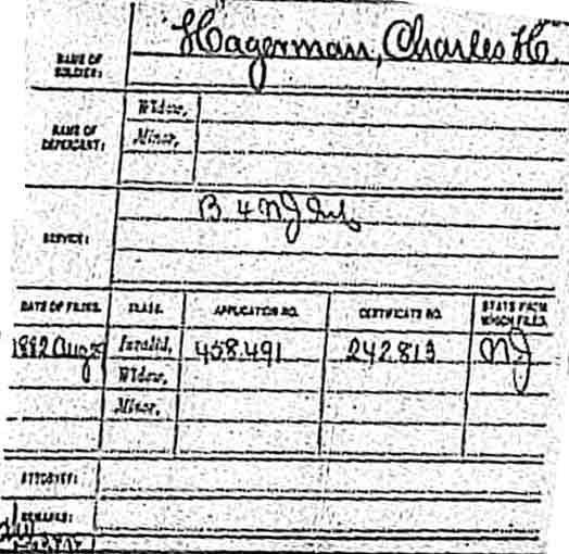 Civil War pension record for Charles H. Hagerman