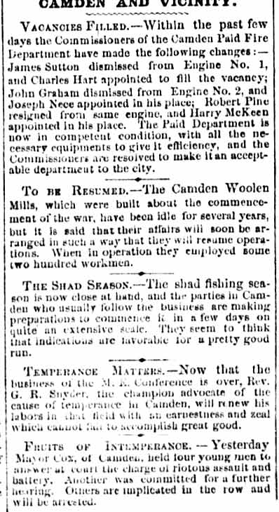 Camden and Vicinity — Vacancies Filled, Philadelphia Inquirer, April 5, 1870