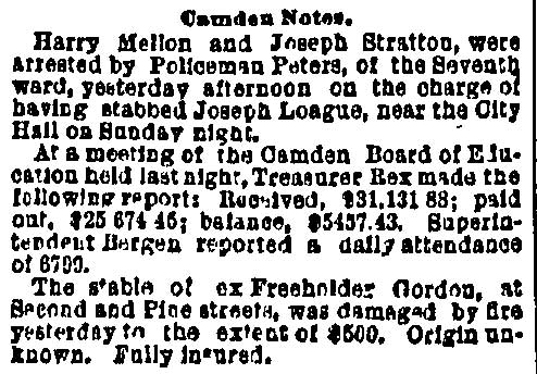 Newspaper clipping: Camden Notes, May 8, 1888