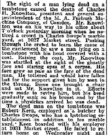 Philadelphia Inquirer, October 28, 1898 — Fatal Curiosity, part 2