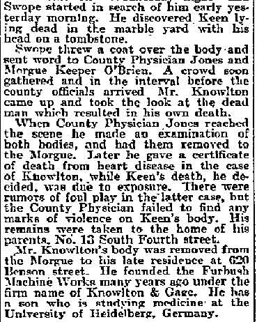 Philadelphia Inquirer, October 28, 1898 — Fatal Curiosity, part 3