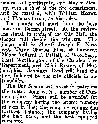 Firemen to Parade in Gloucester City — article continued, Philadelphia Inquirer, May 7, 1914
