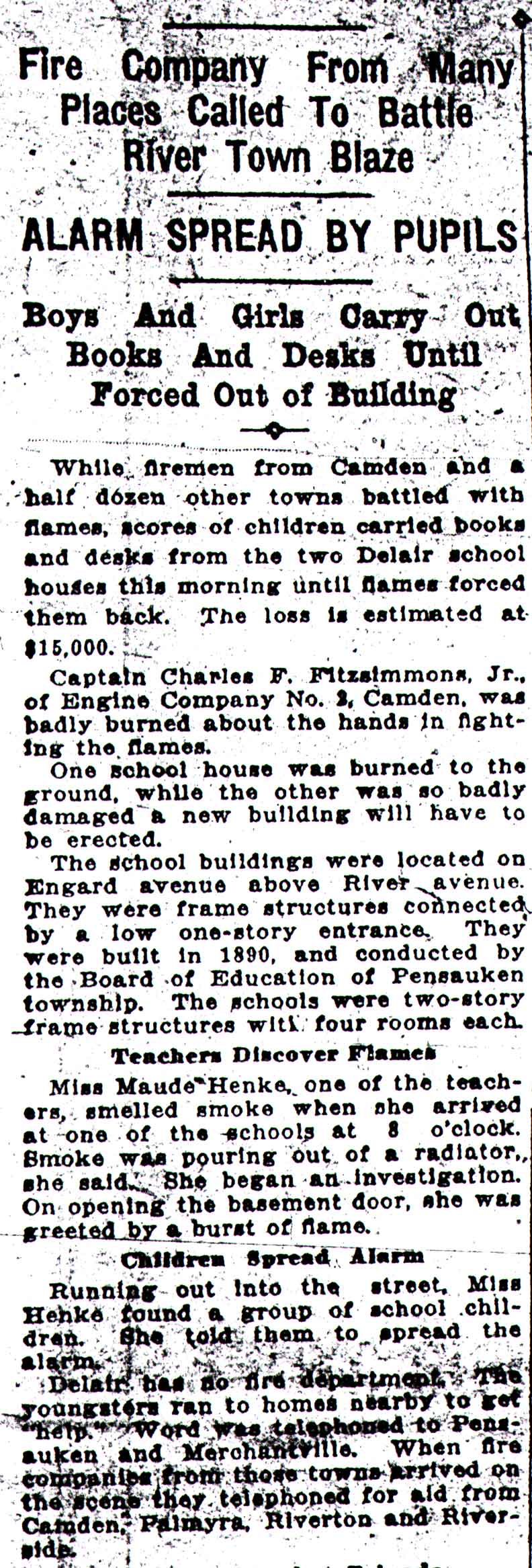 Pennsauken school fire, Camden Daily Courier, September 17, 1920, panel 1