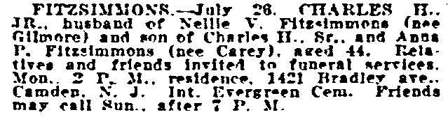 Philadelphia Inquirer, July 28, 1922 — Charles H. Fitzsimmons IV
