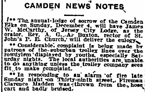Philadelphia Inquirer, November 15, 1910 — Camden News Notes
