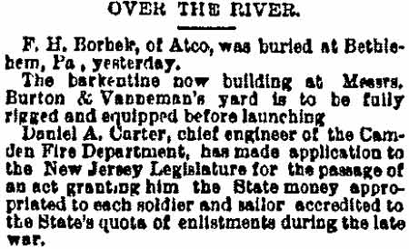 Philadelphia Inquirer, January 19, 1883 — Daniel A. Carter