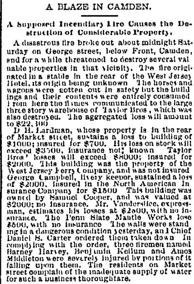 Philadelphia Inquirer, September 29, 1884 — Camden fire district roster