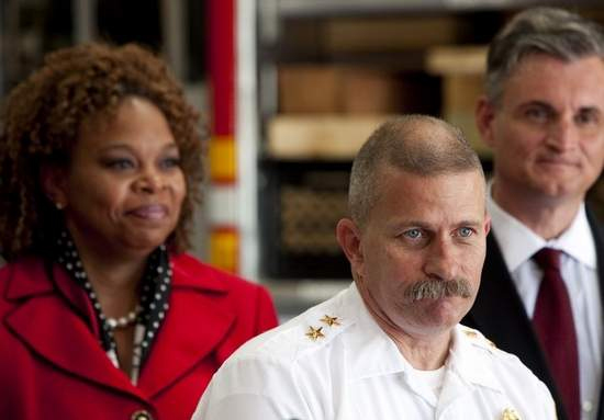 Mayor Dana Redd, Chief of Department David Yates, and Congressman Rob Andrews