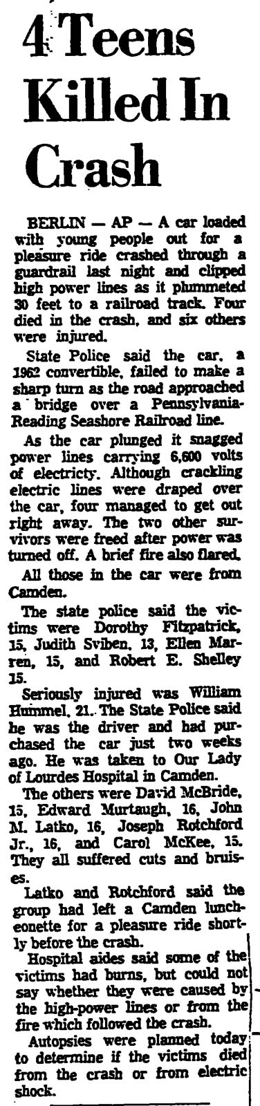 4 Teens Killed In Crash, Trenton Times, March 19, 1963