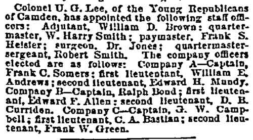 Philadelphia Inquirer, July 6, 1889 — Young Republicans of Camden officer appointments