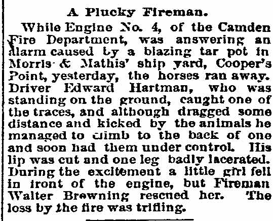 A Plucky Fireman, Philadelphia Inquirer, October 9, 1892 — click for PDF