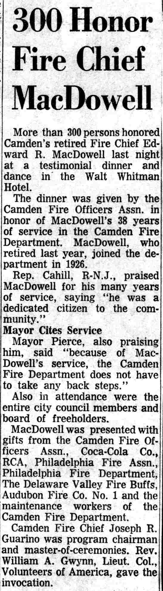 Camden Courier-Post 1965 — Walt Whitman Hotel