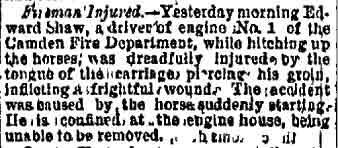 Fireman Injured, Philadelphia Inquirer, September 6, 1875