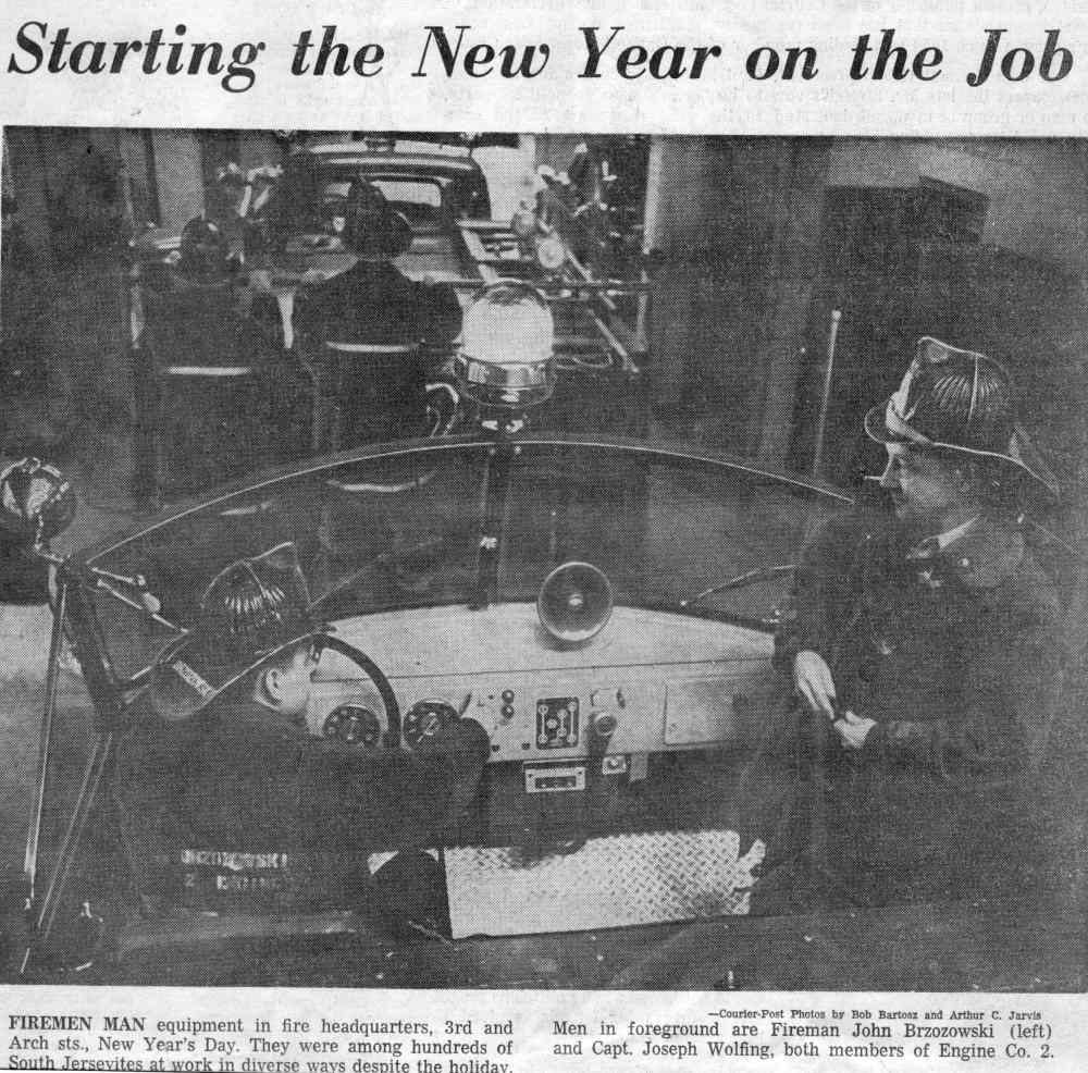 Camden Courier-Post January 3, 1965: Starting the New Year on the Job — Engine Company 2 firemen at headquarters