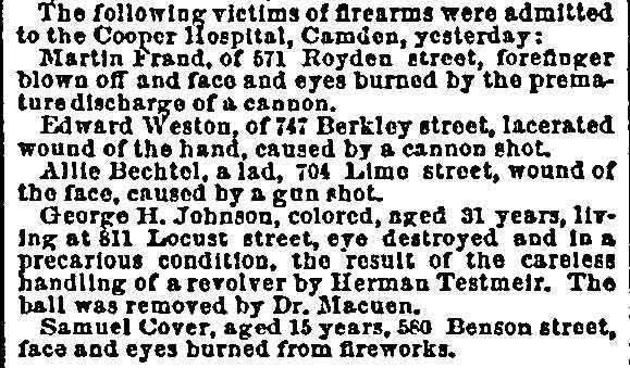 Philadelphia Inquirer, July 5, 1889 — article about Fourth of July injuries