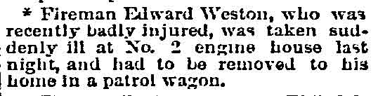 Philadelphia Inquirer, August 27, 1892 — brief about Fireman Edward Weston