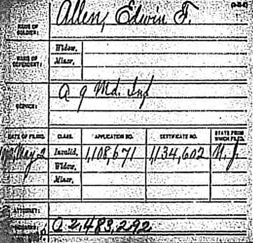 Civil War pension record for Edwin F. Allen — Application No. 1,108,671, Certificate No. 1,134,602