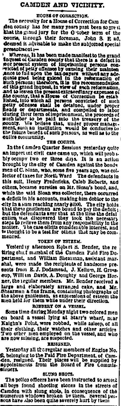 Philadelphia Inquirer October 9, 1872 - Camden and Vicinity