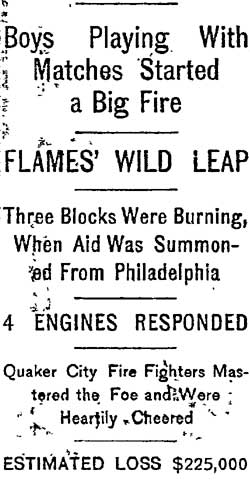 Philadelphia Inquirer, May 14, 1900 — Boys Playing With Matches Started a Big Fire