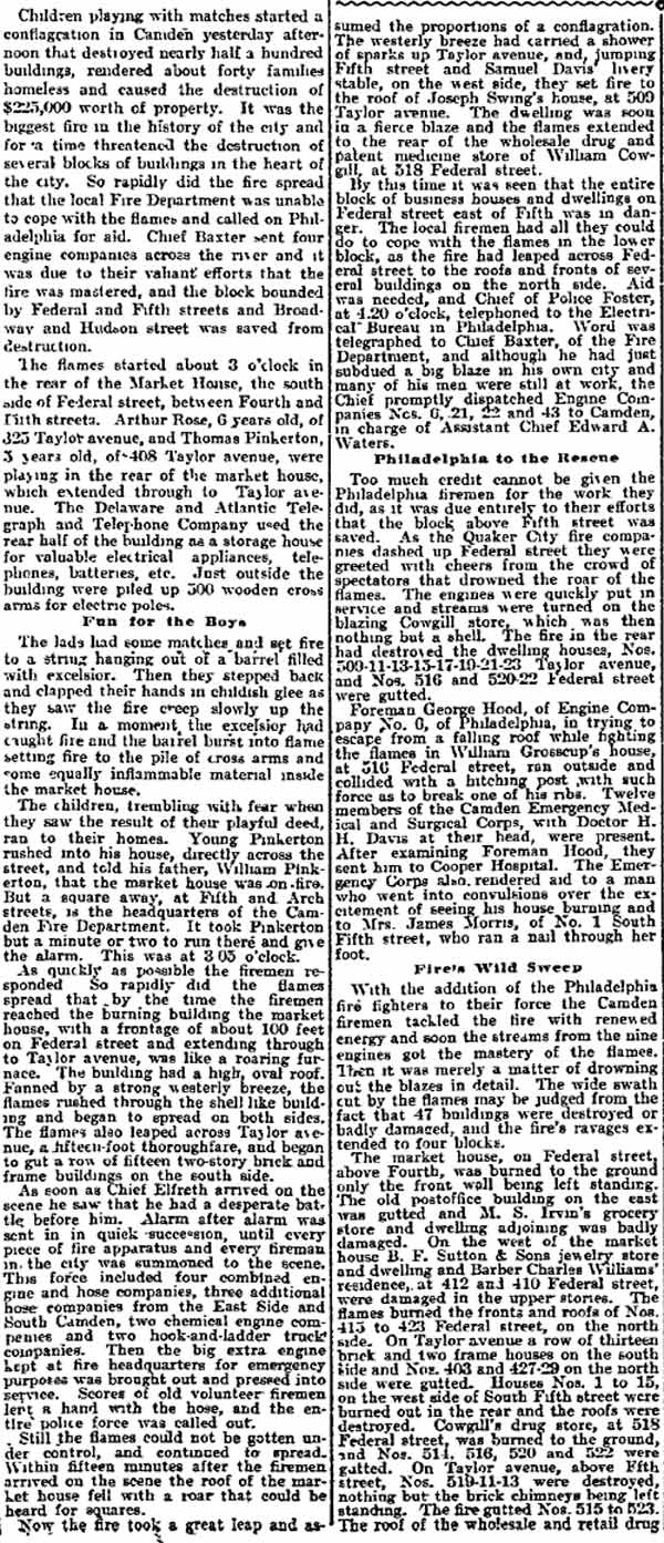 Philadelphia Inquirer, May 14, 1900 — Destructive Work of Flames (continued)