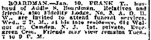 Philadelphia Inquirer, January 13, 1919 - Boardman obituary
