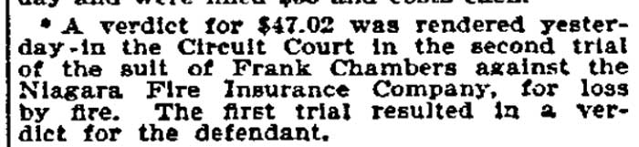 Philadelphia Inquirer, May 1, 1896 — Frank Chambers vs. Niagara Fire Insurance Company