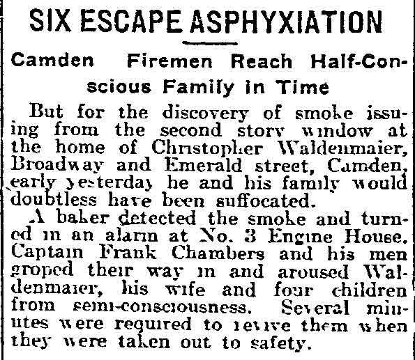 Philadelphia Inquirer, December 19, 1916 — Six Escape Asphyxiation