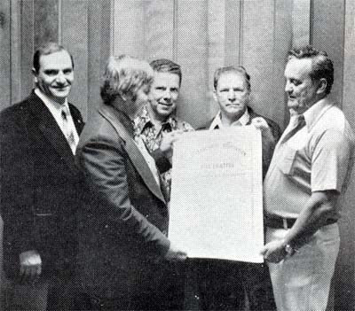 Executive board members of IAFF Local 2578 with new charter, Summer 1977