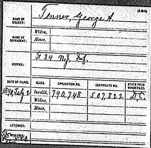 Civil War pension record for George A. Tenner, Company K, 34th New Jersey Infantry