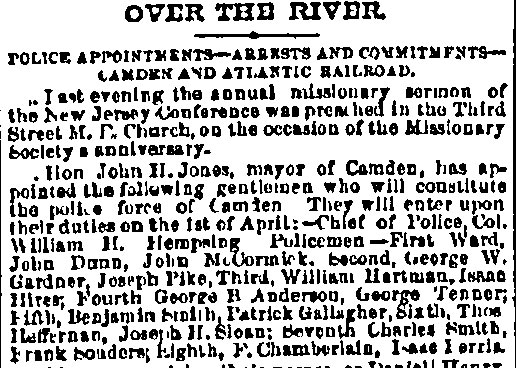 Philadelphia Inquirer, March 21, 1874 — Over the River: Police Appointments