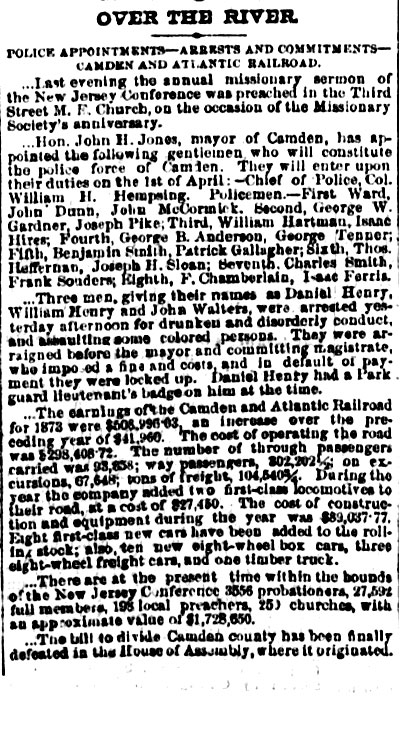 Police appointments for Camden, Philadelphia Inquirer, March 21, 1874