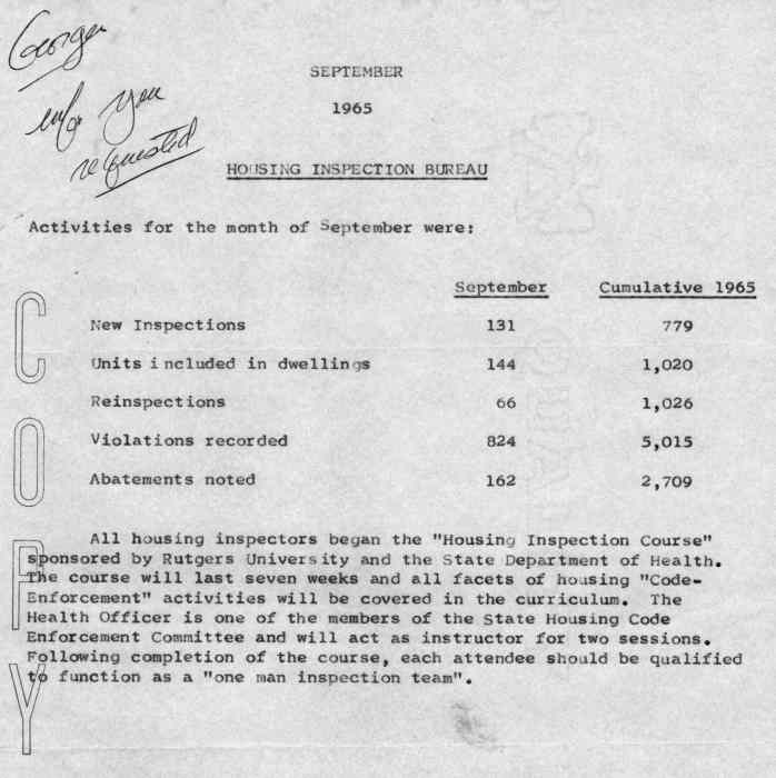 George Baxter fire inspections 1965