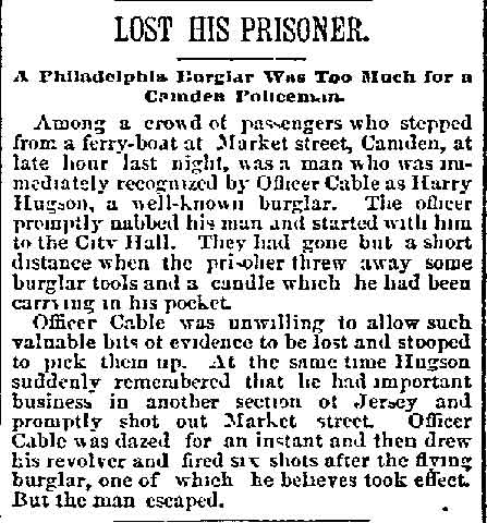 Philadelphia Inquirer, February 26, 1890 — Lost His Prisoner