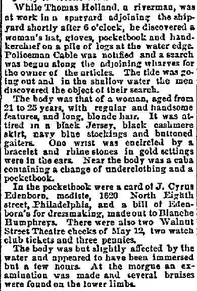 Philadelphia Inquirer, June 10, 1891 — Camden's Latest Murder Mystery, part 2