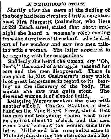 Philadelphia Inquirer, June 10, 1891 — Camden's Latest Murder Mystery, part 3