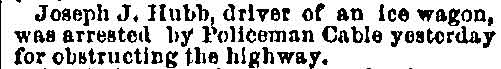 Philadelphia Inquirer, June 21, 1888 — Joseph J. Hubb arrested by Policeman Cable